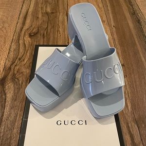 Baby Blue Gucci Rubber Slide Sandal